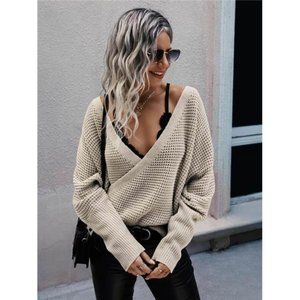 Relaxed Knit Overlap Sweater